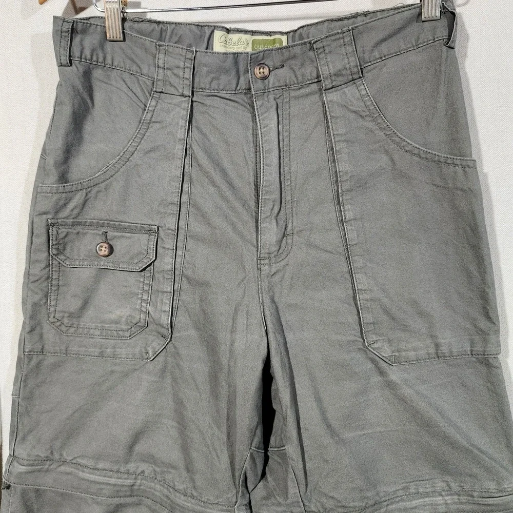 Cabelas Outdoors Mens 30x32 Convertible Cargo Pants Olive Gray Hiking Utility